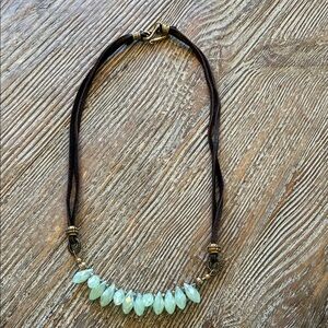 Bohemian Green Beaded Necklace with Brown Suede Cord
